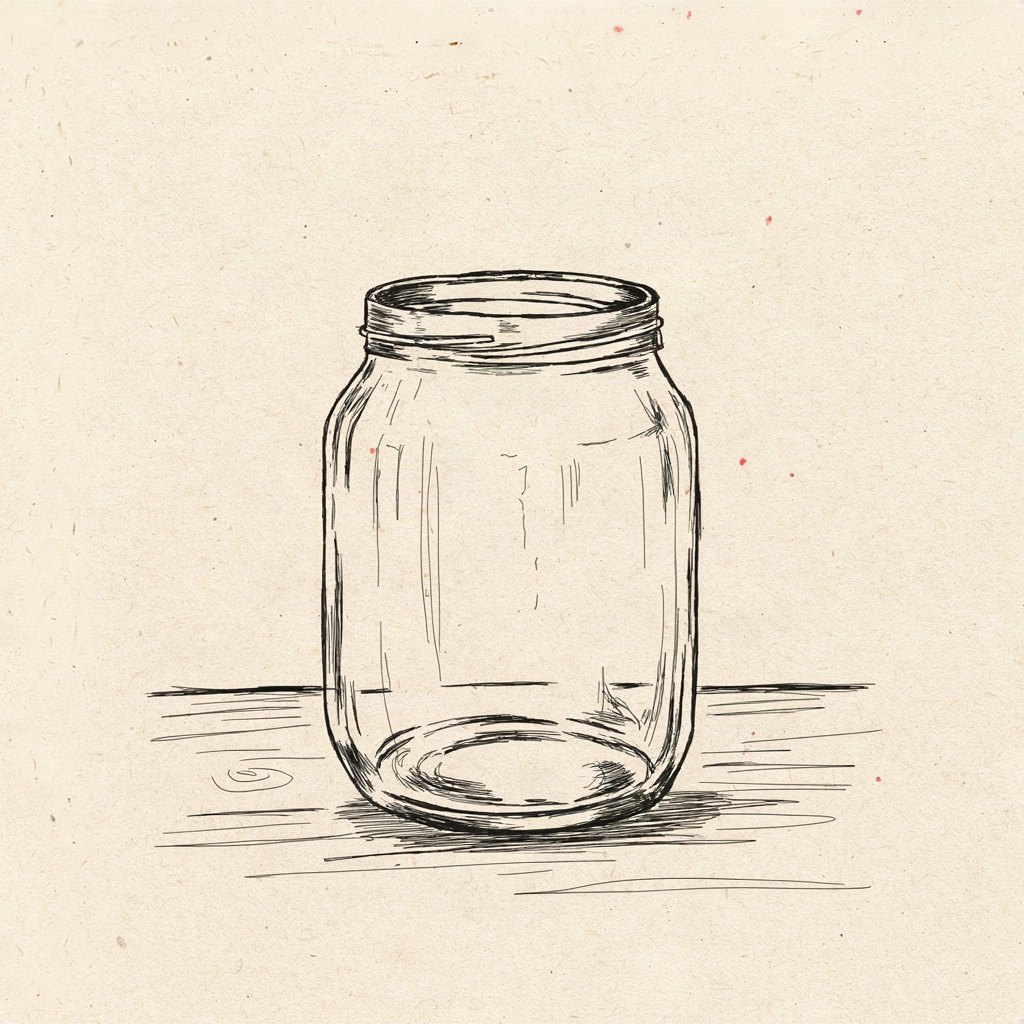 A glass jar sitting out in open daylight, completely transparent, with nothing inside it hidden from view, suggesting a heart with no secrets.