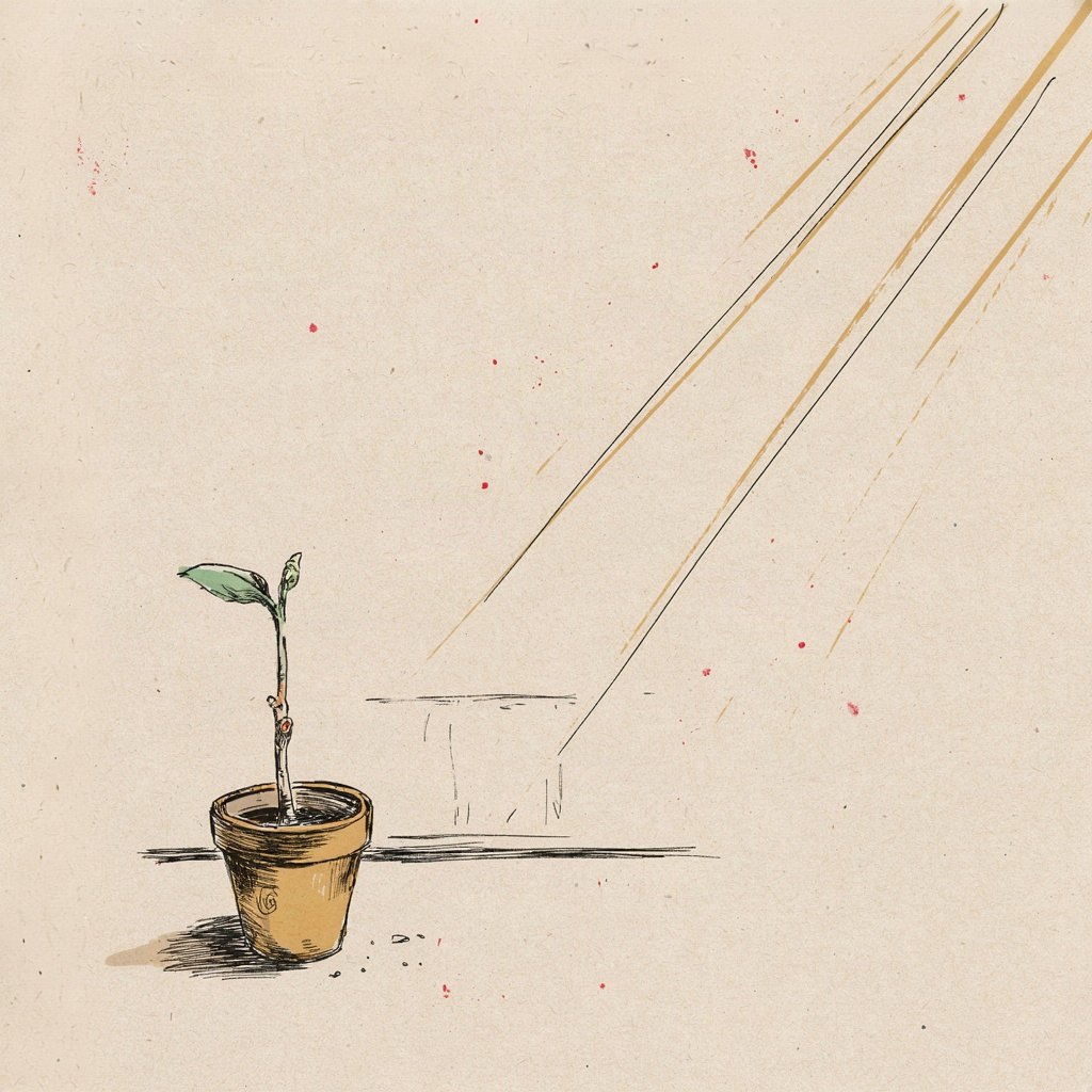 A tree sapling marked with a small notch at the base for today's date, growing one ring wider than yesterday, showing a day given and a life quietly maturing in grace.