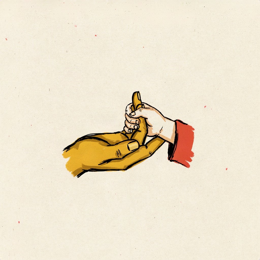 A small child's hand reaching up to hold one finger of a much larger open hand, drawn simply to evoke trust and looking up.