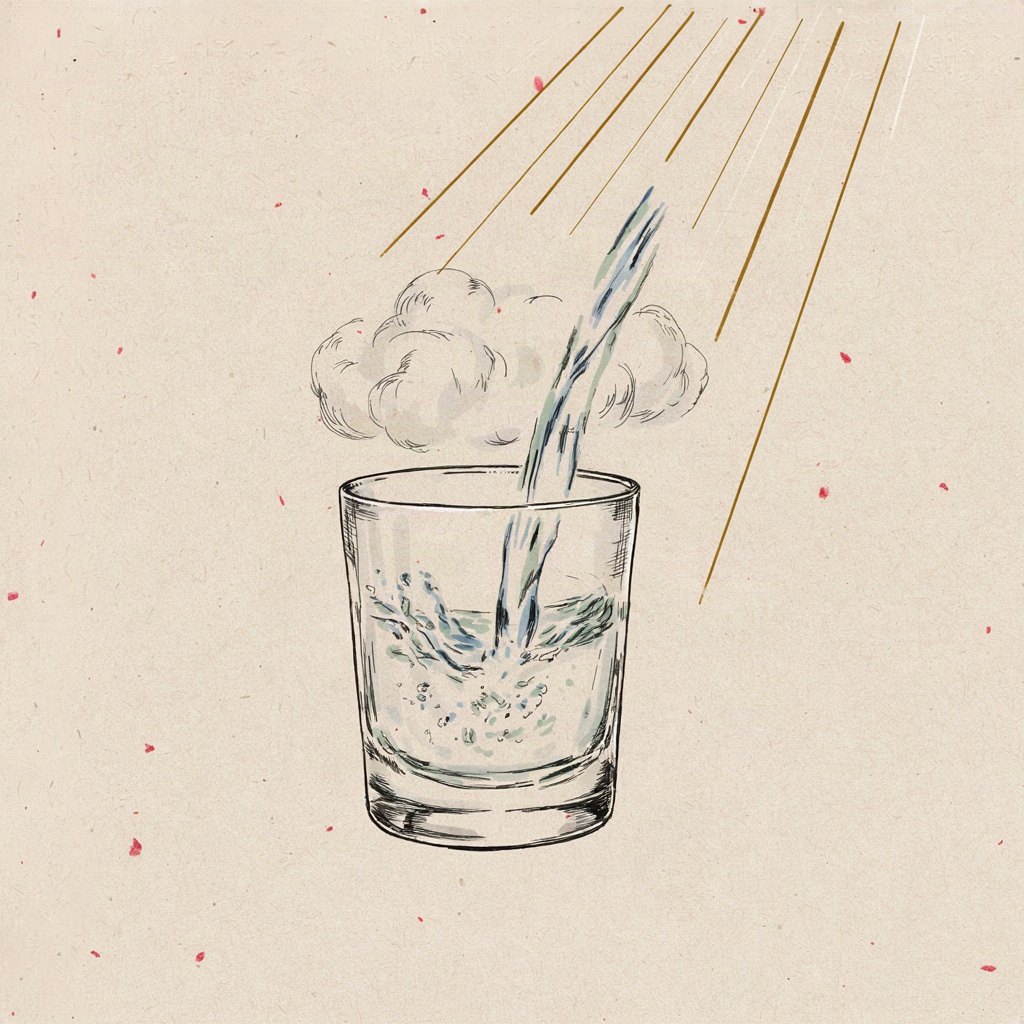 A clouded glass being rinsed clean under a pour of water, with light now shining clear through it.