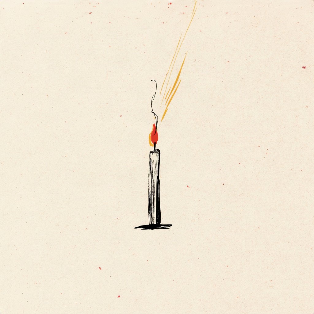 A small candle wick catching its first flame, with a tiny curl of smoke already rising into a bright steady glow, suggesting the spirit setting something ordinary alight.