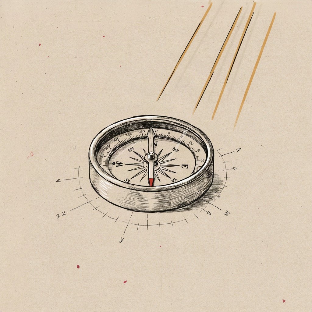 A small compass needle being gently nudged by an unseen hand so it settles pointing true north, showing a will being turned toward what is good.